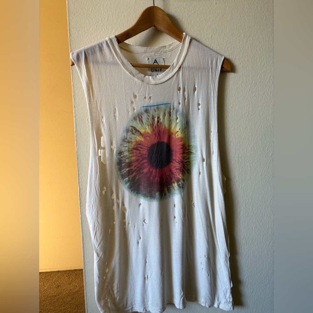 UNIF UNIQUE Eyeball Muscle Tee/Tank Top Size Small White